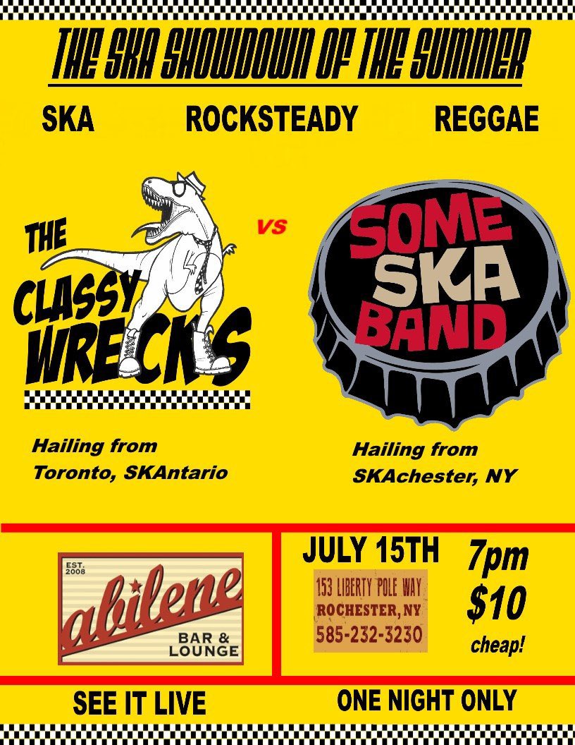 TheClassyWrecks's tweet photo. Come see us in Rochester with @SomeSkaBand this Saturday!! #ska #skamusic #skaskaska https://t.co/M9YiE0ePiw