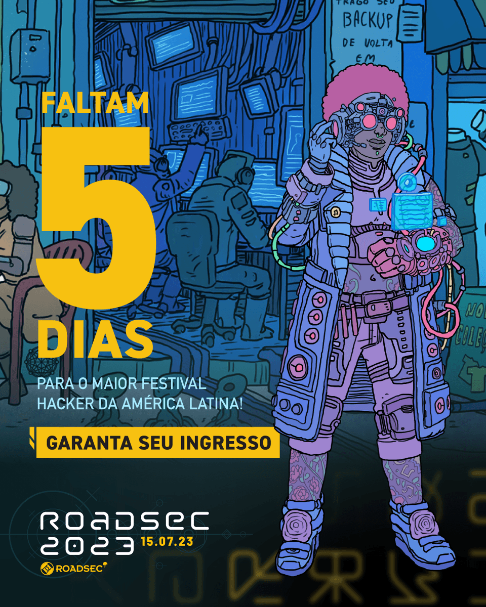 roadsec's tweet photo. CIIIINCO DIAS para o maior festival hacker da América Latina! É isso mesmo, apenas 5 dias para o #roadsec. Não perca mais tempo, acesse o link https://t.co/TDs4Edh30b e já garanta seu ingresso!
#dontstophacking https://t.co/K1ZjhWkEFE