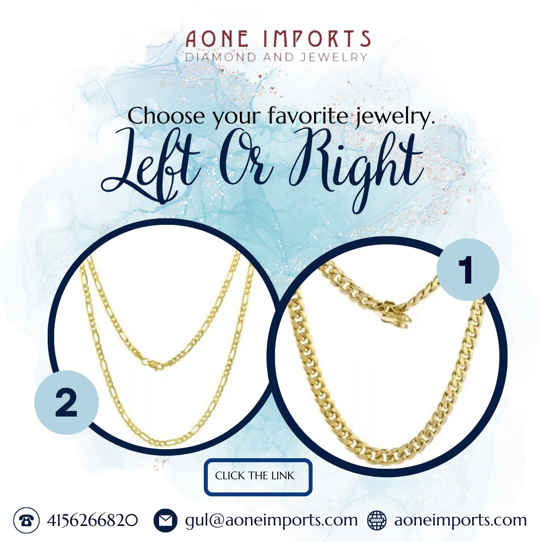 gulmd's tweet image. Indulge in the joy of choice! 

Left or right, find your favorite jewelry piece that speaks to your heart and complements your unique style. 💎✨ 

#FavoriteJewelry #StyleYourself 

📞4156266820 
✉️gul@aoneimports.com
🌐aoneimports.com