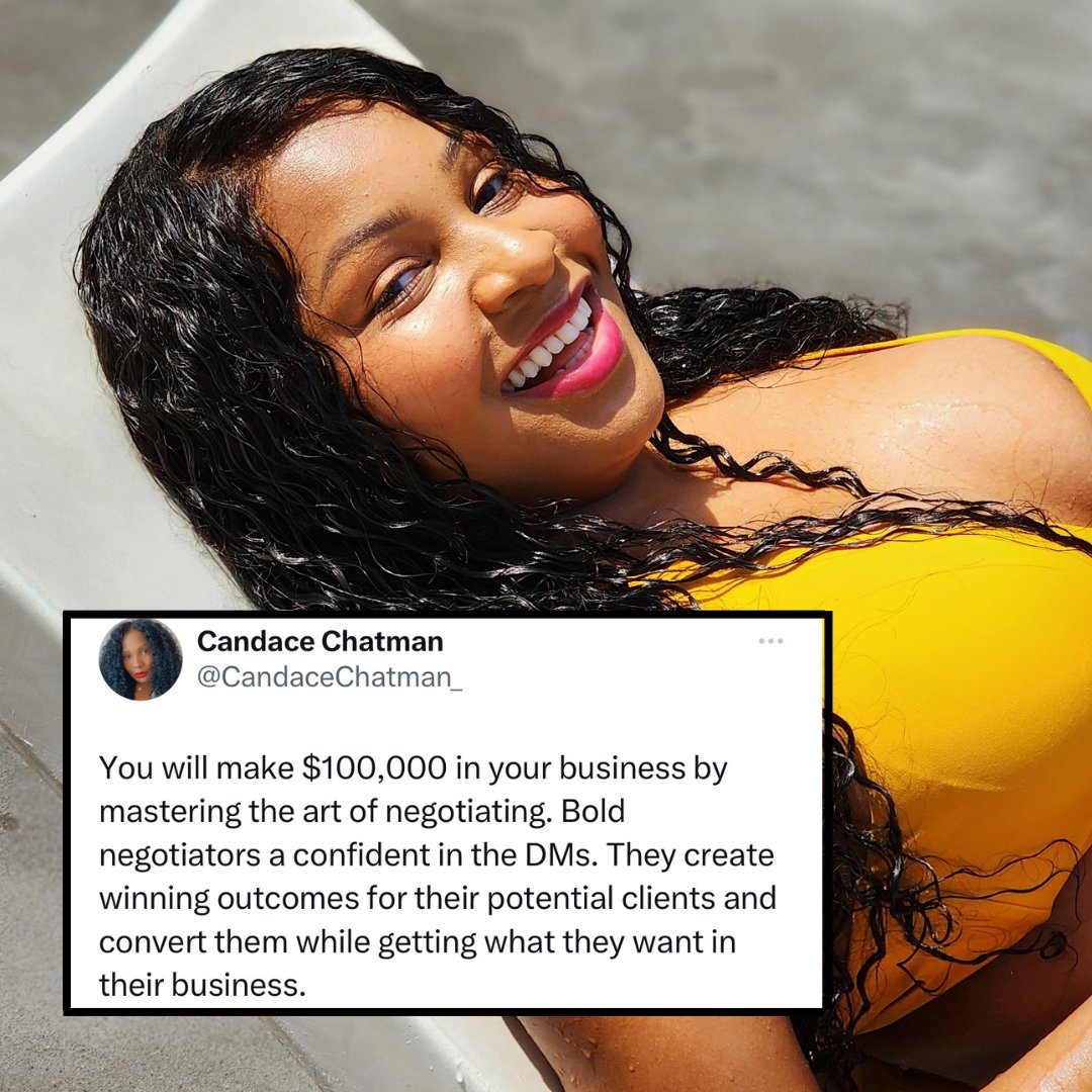 CandaceChatman_'s tweet photo. I become a sales expert by realizing everything is about negotiating and persuading people.
When you invest in 1:1 coaching you're deciding that your business isn't a fluke. You're giving it the attention it needs. 
Slide in my DMs with questions about working together. https://t.co/HepBYV90Kn