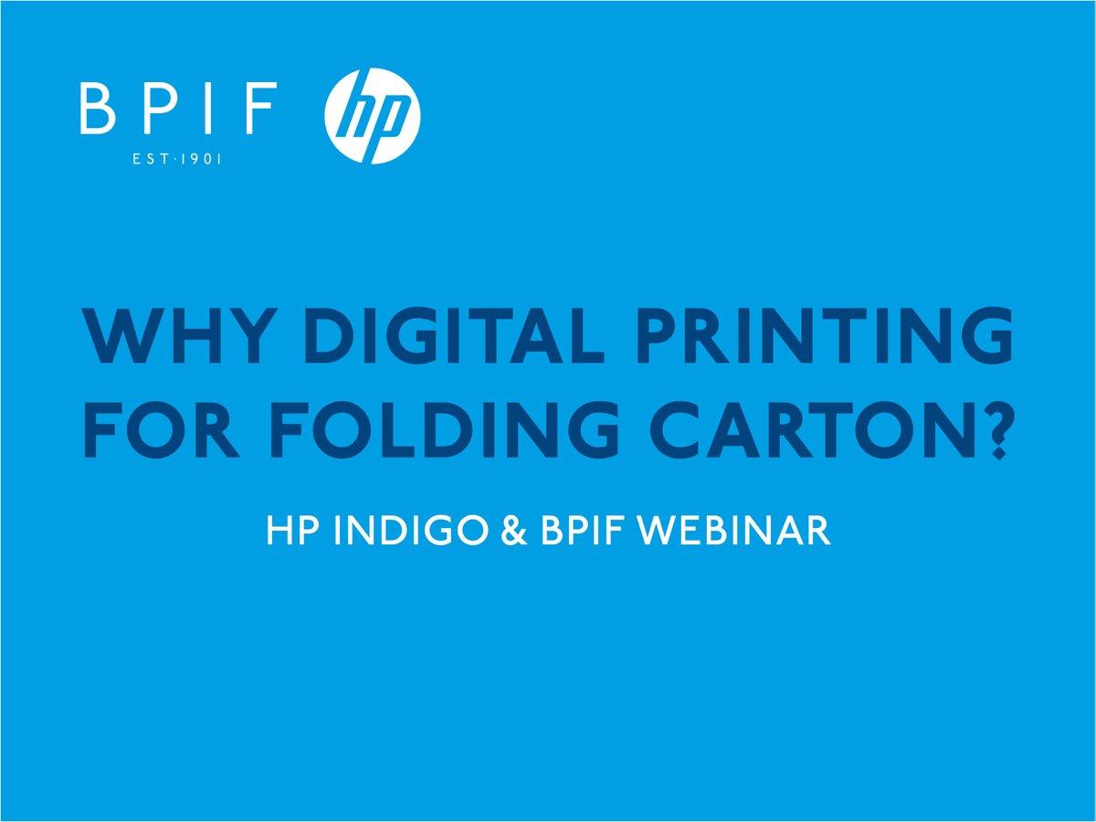 BPIF's tweet photo. This is your last chance to register for the HP Indigo and BPIF webinar - Why digital printing for folding cartons? Don’t miss out on this opportunity to learn and prepare your Packaging business for tomorrow!

Find out more and sign up at https://t.co/7BOgtZpoNu https://t.co/0GAhVBlaSA