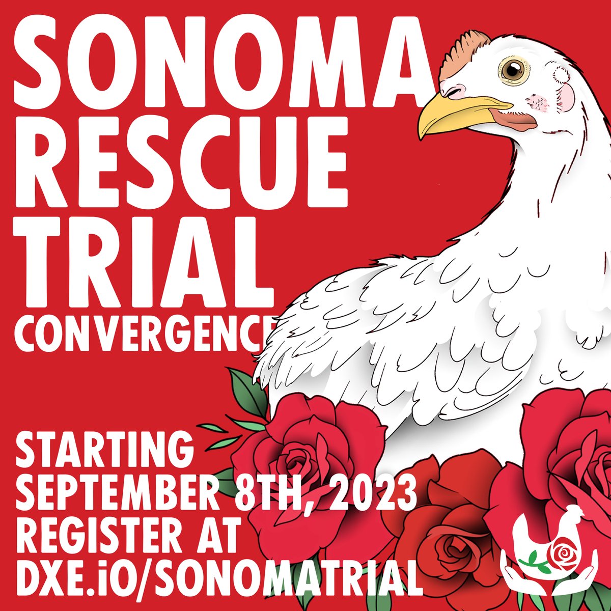 We’re fighting for the #RightToRescue in court again! The <a href="/SonomaTrial/">Sonoma Rescue Trial</a> starts Sept 8th! If you can join us in person, sign up at dxe.io/sonomatrial
This is DxE’s biggest trial yet as it involves multiple mass actions where 100+ activists were arrested and 70 animals rescued!