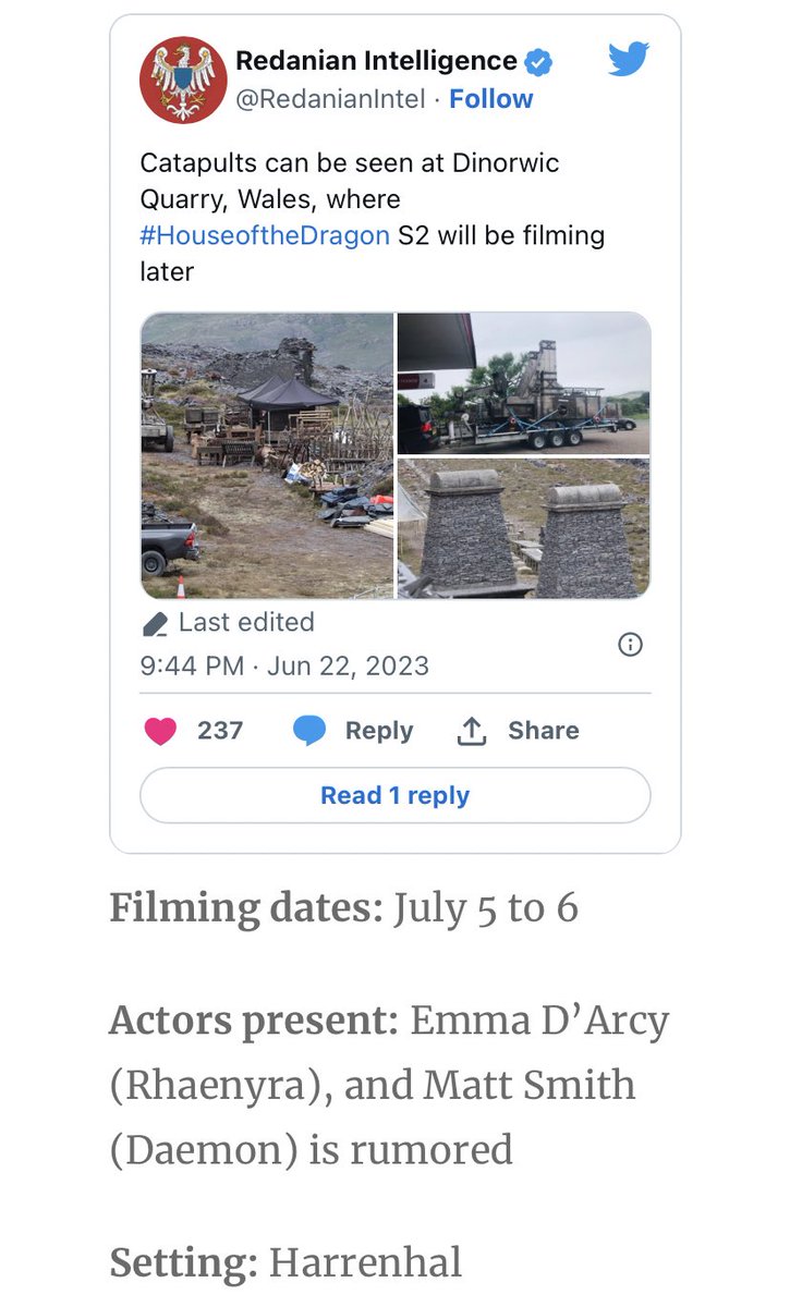 RUMOURS‼️APPARENTLY RHAENYRA WILL BE AT HARRENHAL WITH DAEMON! AND EVERYBODY WANTED TO KNOW WHAT DAEMYRA NATION WOULD DO IF WE DIDN’T WIN . . . I GUESS WE’LL NEVER KNOW!