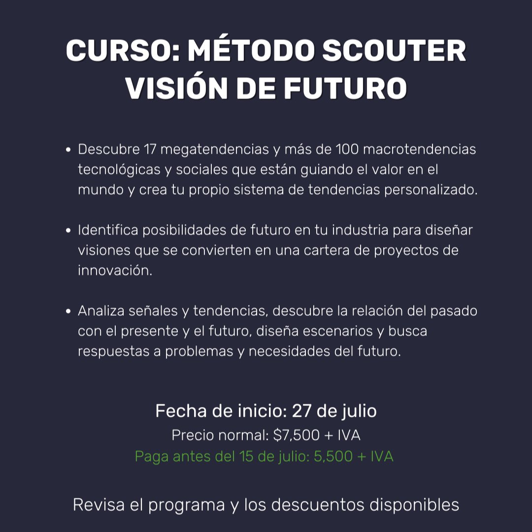 innovar_mx's tweet photo. ¿Buscas crear visión de futuro para tu organización o proyecto? 🧐

¿Necesitas inspiración para adaptarte a los cambios que vendrán? 🤯

¿Quieres construir pilares estratégicos que guíen la creación de nuevo valor? 😎

Más info entra a

https://t.co/8dnNMqTmk1 https://t.co/aXkTs4ZxSB