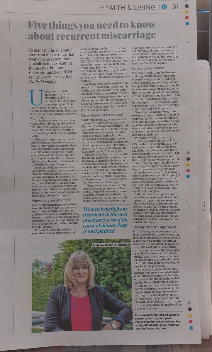 PregnancyLossIE's tweet image. Prof @keelinodonoghue recently spoke with @kathydjourno about  #RecurrentMiscarriage &amp;amp; our work on the @hrbireland-funded #ReCurrentStudy. Read more in today&apos;s @Independent_ie (p31)

🔗 More information about the project ucc.ie/en/pregnancylo…