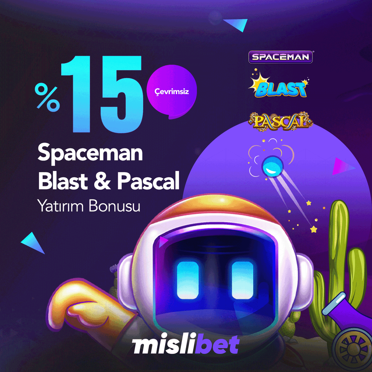 mislitr's tweet photo. 💜 #Mislibet'te  Heyecen Dolu Oyunlar!!
❣️ Bu promosyon Spaceman &amp; Blast &amp; Pascal oyunlarında geçerlidir,
✅  %15  Yatırım Bonus İmkanı Sizlerle

💰 Şanslı anlar ve keyifli kazançlar mekanı;
🔗 https://t.co/sIxgVzShtU https://t.co/C19fGTO2B6