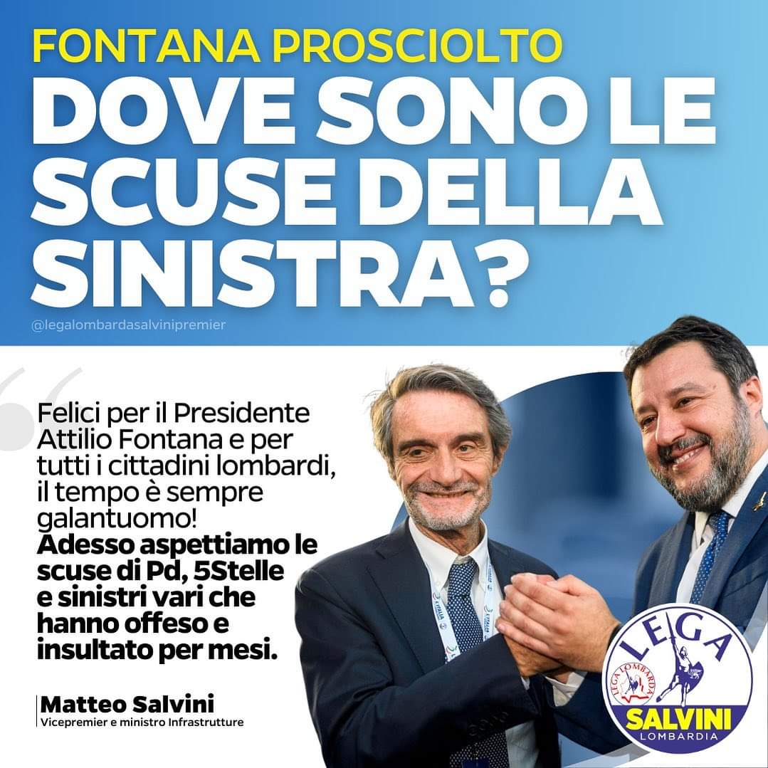 LegaSesto's tweet photo. Il fatto non sussiste, dove sono le scuse della sinistra?

#attiliofontana 
#legasalvinipremier 
#sestosangiovanni
#LegaSesto https://t.co/UvNgk0LkVu