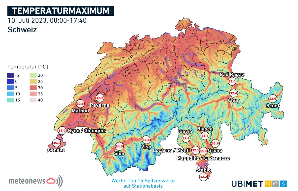 MeteoNewsAG's tweet image. Der Nachmittag brachte viel Sonne und verbreitet Temperaturen über 30 Grad, am heissesten wurde es in #Genf mit 35,1 Grad. In der #Zentralschweiz hat sich noch ein isoliertes #Gewitter gebildet, es hat seinen Höhepunkt aber wohl schon überschritten. met.to/g5n (km)