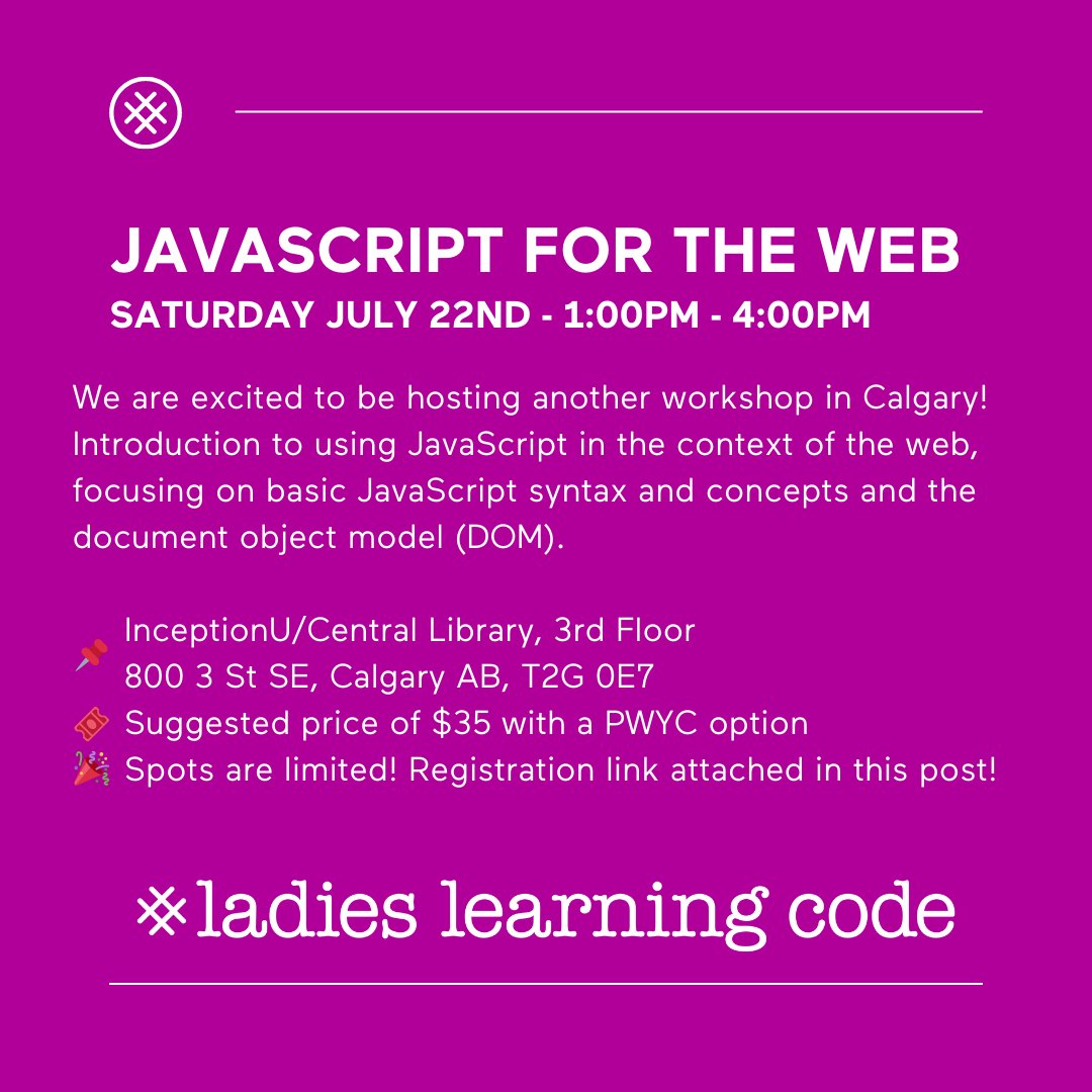 learningcodeyyc's tweet image. We are less than two weeks away from our next CLC event! 🥳 Sign up to come learn a new skill in the form of Javascript!
More information and registration link here: canadalearningcode.ca/experiences/ca…