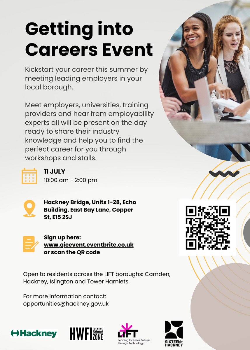 Tomorrow at Hackney Bridge, LIFT Futures and the Creative Enterprise Zone are hosting a Getting Into Careers Event, filled with employers, educators and trainers with all the support needed to get you career ready. Open to anyone aged 16+! Free tickets: bit.ly/gettingintocar…