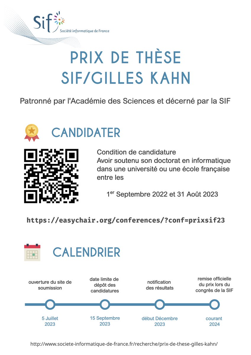 Appel à candidature pour le prix de thèse  Gilles Kahn 2023 @socinfofr en une image