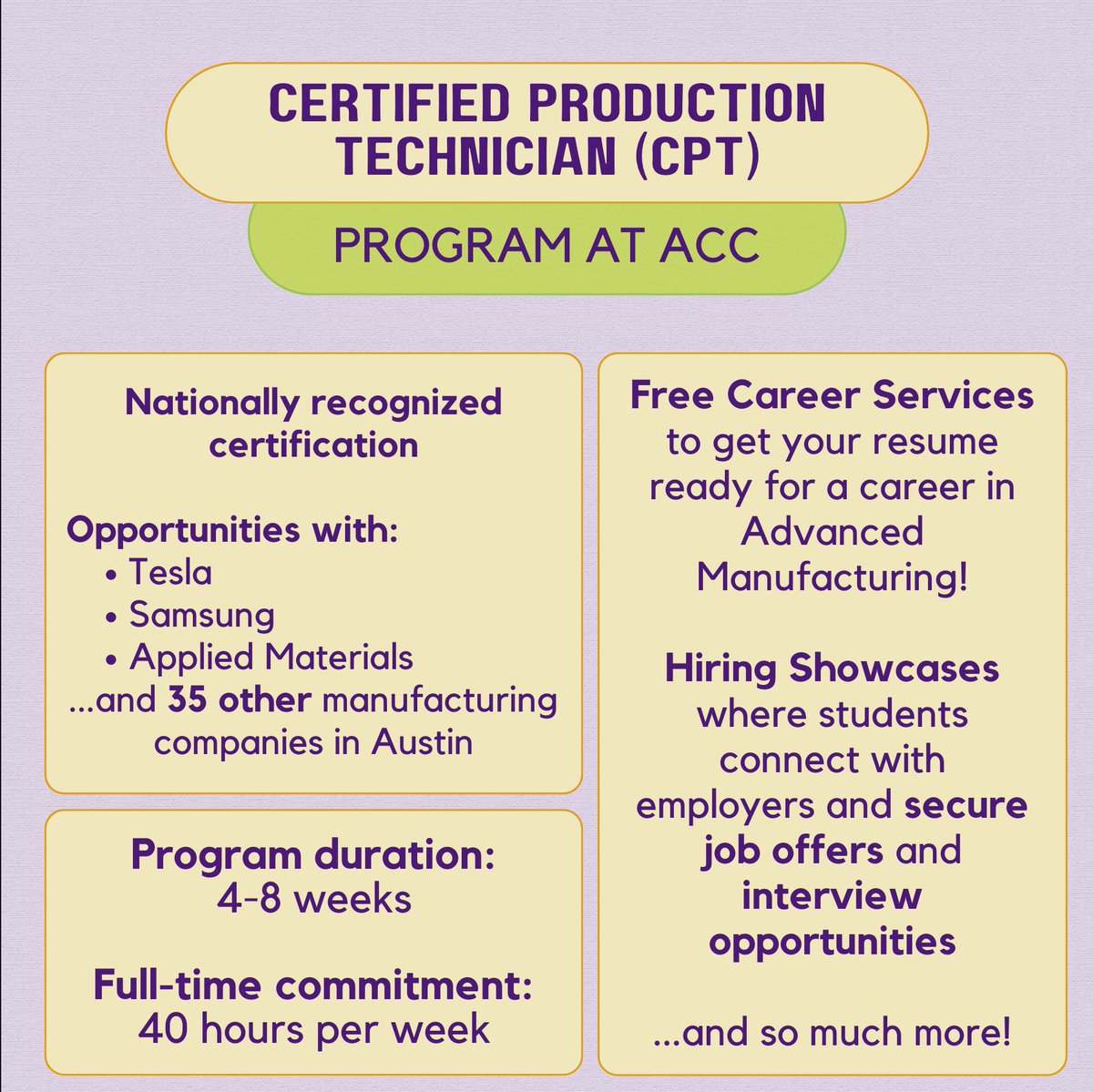 ACCadvancedmfg's tweet image. 🚀 Register for our fall semester Certified Production Technician (CPT) program from Aug 21st - Dec 10th, 2023

💼 Don&apos;t miss this opportunity to save 50% on tuition through Dec 31, 2023!

💪 Click here to secure your spot today: lnkd.in/gXuK4hkX

#ACCManufacturing #CPT