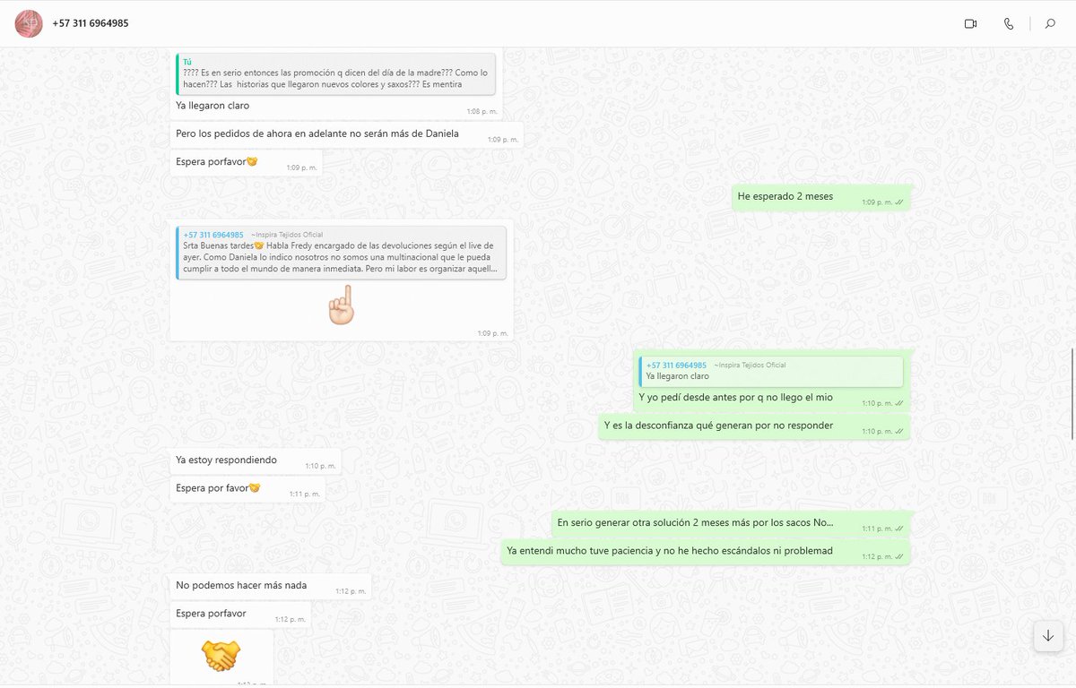 architecttirado's tweet photo. hago una denuncia, desde el 6 de abril hice una compra de 3 sacos en @inspira_tejidos y solo he recibido excusas son unos estafadores. #estafa  #fraude #inspiratejidos @RobledoCindy @vivibavila @Gabs @MaraJosSanabri6 @jenn_valencia19 @FiscaliaCol @MONYRODRIGUEZOF @nikoarrieta https://t.co/wdctpSGyAl