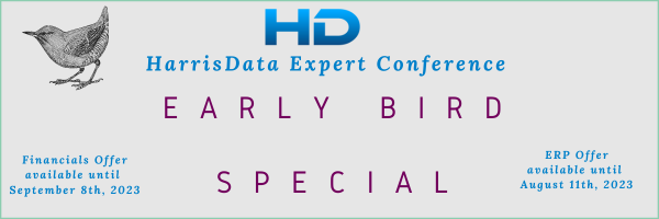 HarrisData's tweet photo. For this year's Expert Conferences, the ERP Early Bird discount is available for the next month, while the Financials discount is here for most of the summer! Don't miss out on these deals and take advantage of this in-person opportunity! https://t.co/X4YsB16aay https://t.co/mBeFtLAY8n
