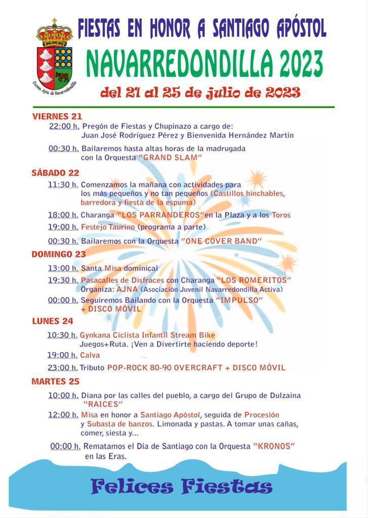 Navarredondilla's tweet photo. Ya tenemos cartel para las fiestas en honor a Santiago Apóstol de @Navarredondilla 2023!!!!!
Os esperamos a tod@s!!!!!
🥳👯‍♀️🎉🎉🎉🥳👯‍♀️🎉 https://t.co/7Z0XzGAOOZ