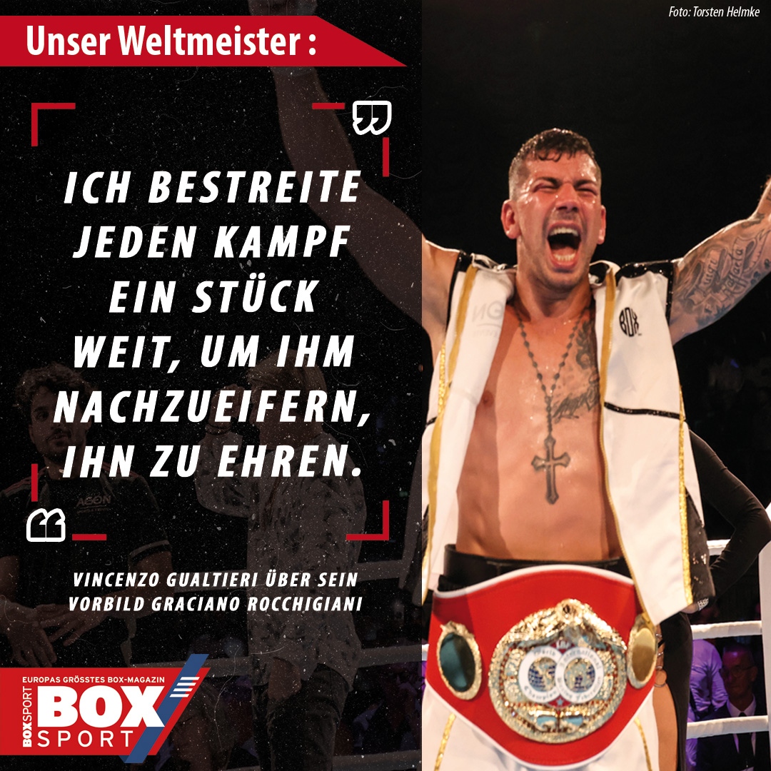 Was unser frisch gebackener Champion über sein großes Vorbild Graciano Rocchigiani denkt, erfahrt ihr im großen, zweiteiligen Interview auf l8r.it/VGdv #boxen #boxsport #boxsportmagazin #VincenzoGualtieri #IBF #Mittelgewicht #Weltmeister #ilcapo