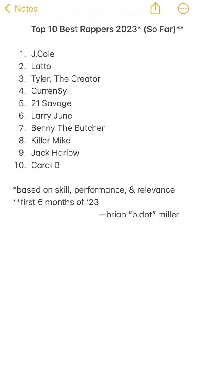 bdotTM's tweet photo. top 10 best rappers of 2023 (so far). https://t.co/8GwF1DtW9A