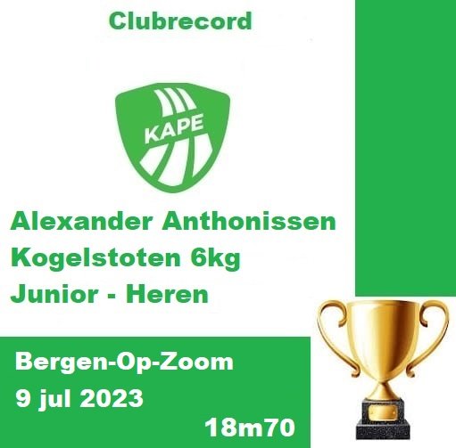 AC_KAPE's tweet photo. Nieuw #clubrecord ๐ #kogel 6kg #Junior heren 18m70. Proficiat ๐ https://t.co/7L0k8S0Yal