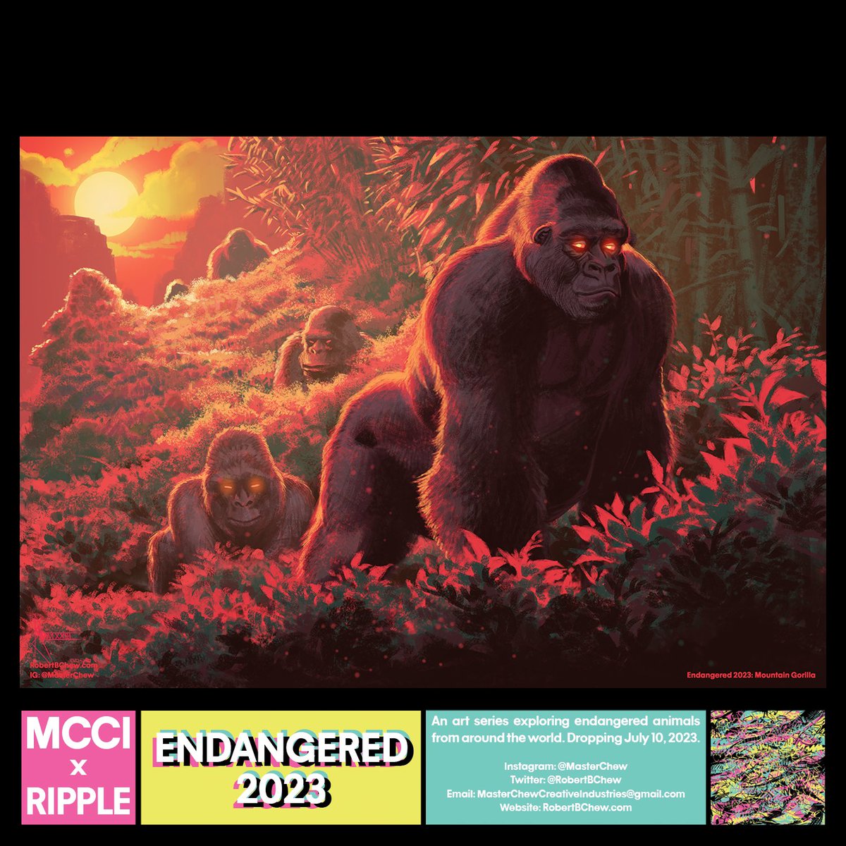 RobertBChew's tweet photo. #Endangered 2023: Mountain #Gorilla

New #NFT series #dropping with @onXRPdotcom. Presenting Endangered 2023. 8 new pieces featuring endangered animals from around the world! Drop date is July 10, 2023!! 

Done as part of the @Ripple Creators Fund 🙏🙏🙏

#Leopard #NFTCommmunity https://t.co/iX8MjfDuqc