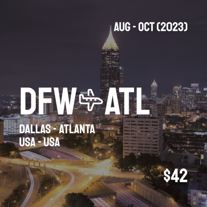 DFWCheapFly's tweet photo. ✈️ Dallas (DFW) to Atlanta (ATL) for only $42 (USD) roundtrip 💸
84 live dates on Adventure Machine. - get the app on iOS or Android #dallas #dallascowboys #dallasblogger #dallasphotographer #dallashairstylist #dallastexas #dallaswinston https://t.co/eNQXZ2nGPR