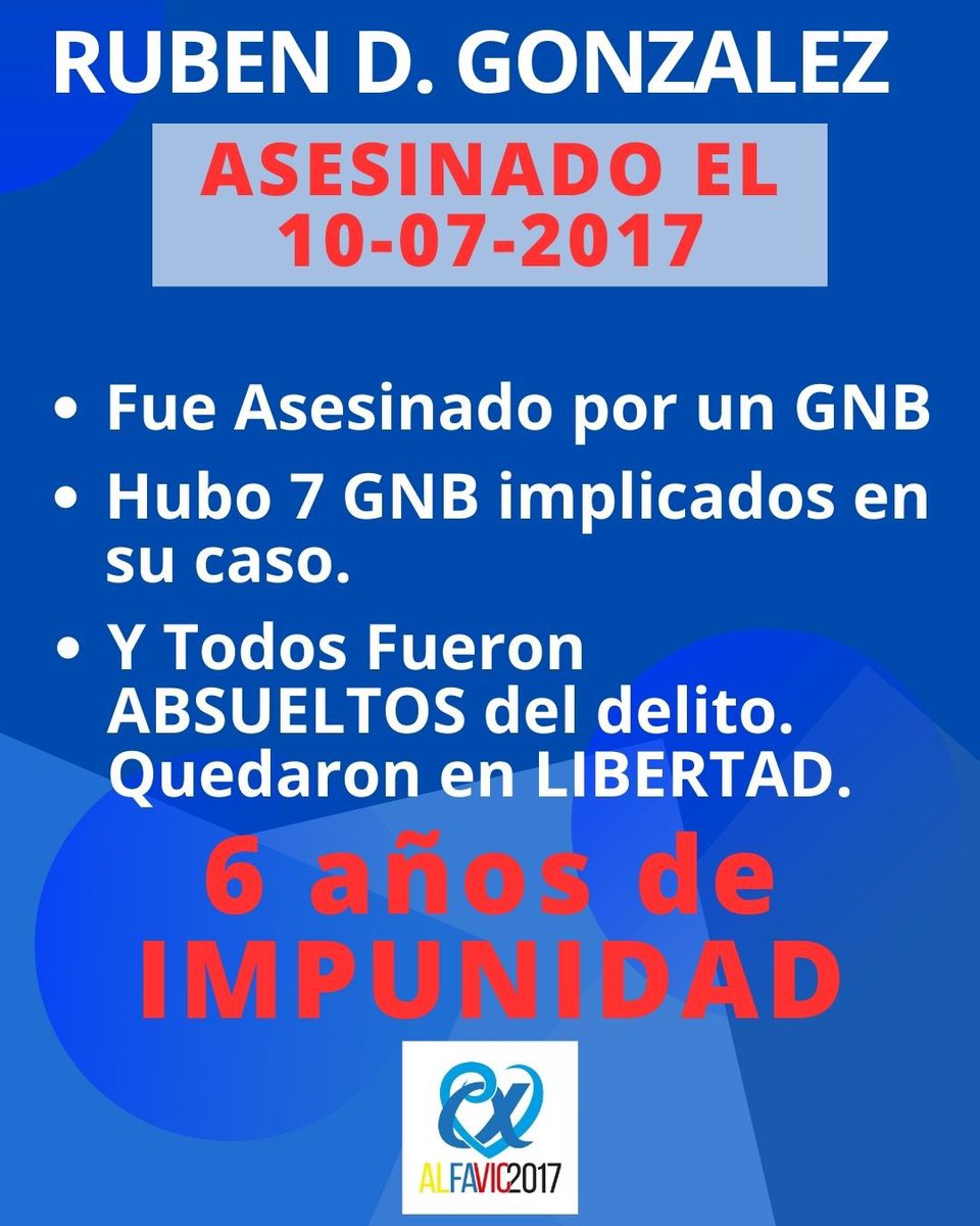 Alfavic2017's tweet photo. Hoy #10Jul se cumplen 6 años del Asesinato de Rubén Darío González, joven estudiante de 16 años a quien le disparó la GNB con arma de fuego dejándolo sin vida y sin futuro. Los 7 GNB implicados en su caso quedaron ABSUELTOS. Su Madre clama #JUSTICIA https://t.co/XH0jtWaRte