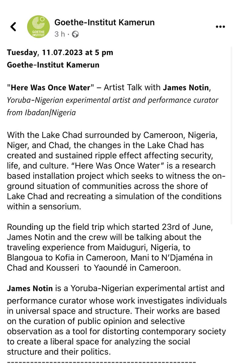eclipsepoet's tweet image. Tomorrow, I will be speaking about my research across the shore of Lake Chad at the Goethe Institut Kameroon by 5pm @GI_Nigeria #supportandconnect #herewasoncewater #jamesnotin 
#globalwarming #climatechange