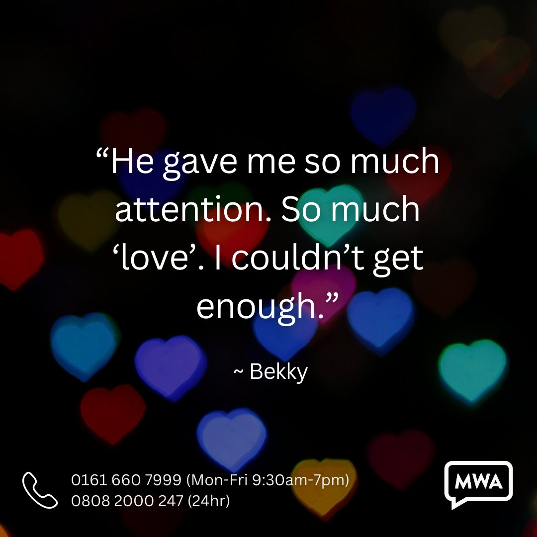 MancWomensAid's tweet photo. (Content Warning)

Read Bekky's story, an example of #lovebombing and #teenageabuse experienced by a young woman ➡️ https://t.co/RcZfSUPlxV

👉 If your relationship makes you feel bad, give us a call on 0161 660 7999

#domesticviolence #domesticabuse https://t.co/7ddXYZE1mi