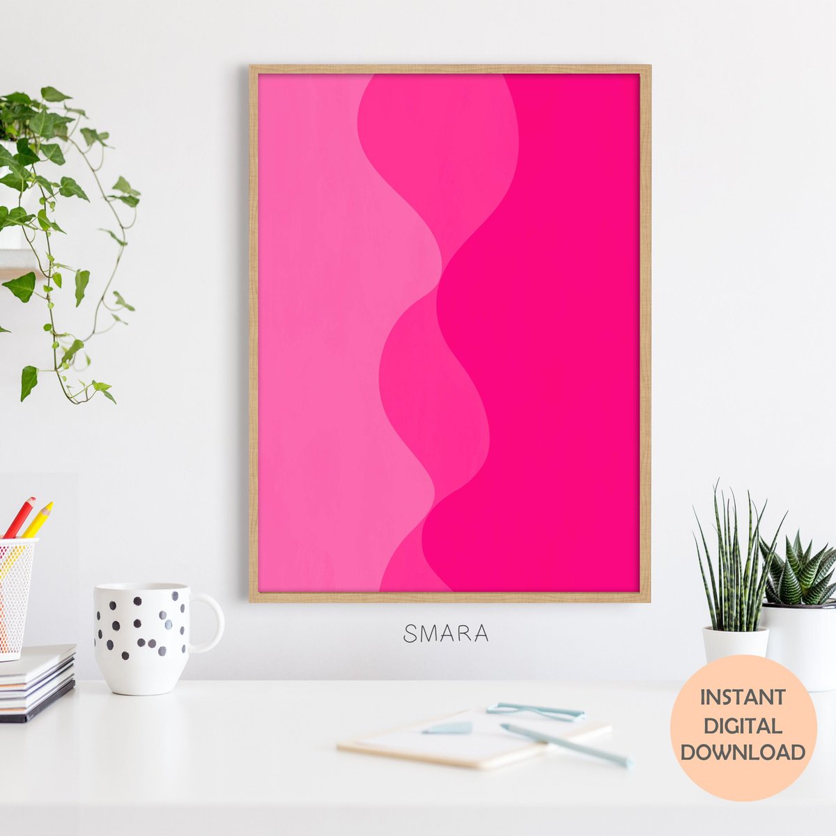 Excited to share the latest addition to my #etsy shop: Printable Wall Art: Wavy Abstract, Hot Pink, Fuchsia etsy.me/3DbtFz6 #pink #moving #valentinesday #unframed #bedroom #midcentury #abstractgeometric #vertical #brightabstractart