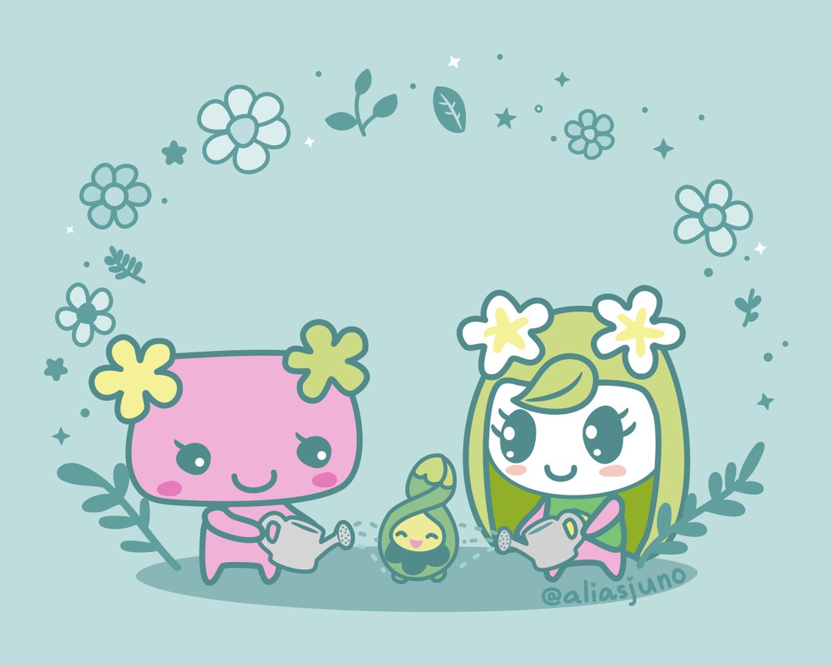 aliasjuno's tweet image. plant friends 🌿🌱🌸

#TamagotchiUni #Tamagotchi #neliatchi #pokemon #budew #violetchi
