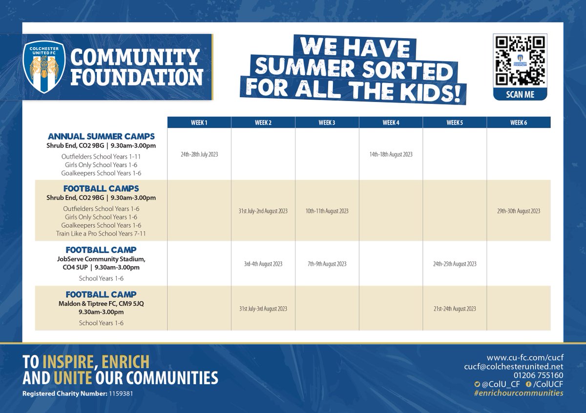 ColU_CF's tweet image. ⚽ We have summer sorted for all of the kids at our holiday camps 👇

🔗 Book here:  colchester-united-cf.class4kids.co.uk/camps

#SchoolHolidays #KeepActive #MakeFriends #ColchesterFootballCamps #FootballCamps #EssexMums