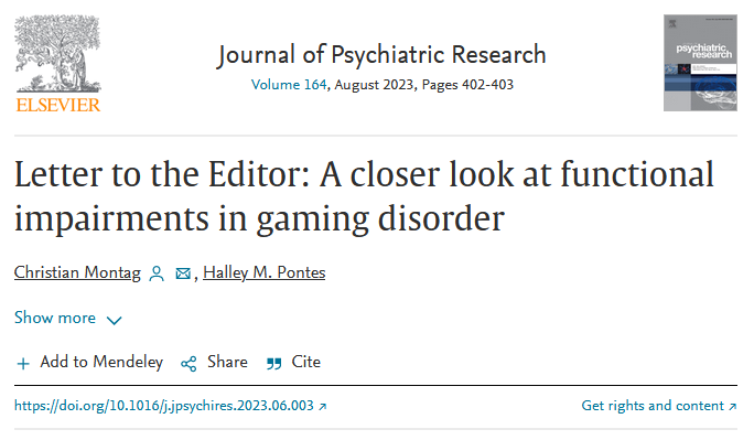 DrHalleyPontes's tweet photo. In our latest study (@ChrisMontag77) published in the Journal of Psychiatric Research, we provide large-scale data on #gamingdisorder and functional impairments in esports players. The study can be accessed via the following link: https://t.co/oYyVYttGT4 https://t.co/dBx31kEvYR