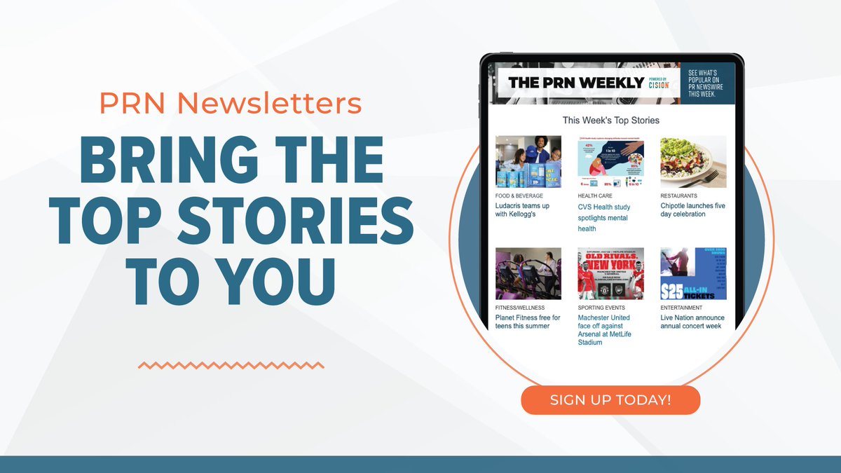 Join thousands of subscribers by signing up for our free weekly newsletter: fal.cn/3zLMC

Get all the top stories from <a href="/PRNewswire/">PR Newswire</a> sent directly to your inbox every Friday. Sign up today!! 

#PRNewswire #topstories