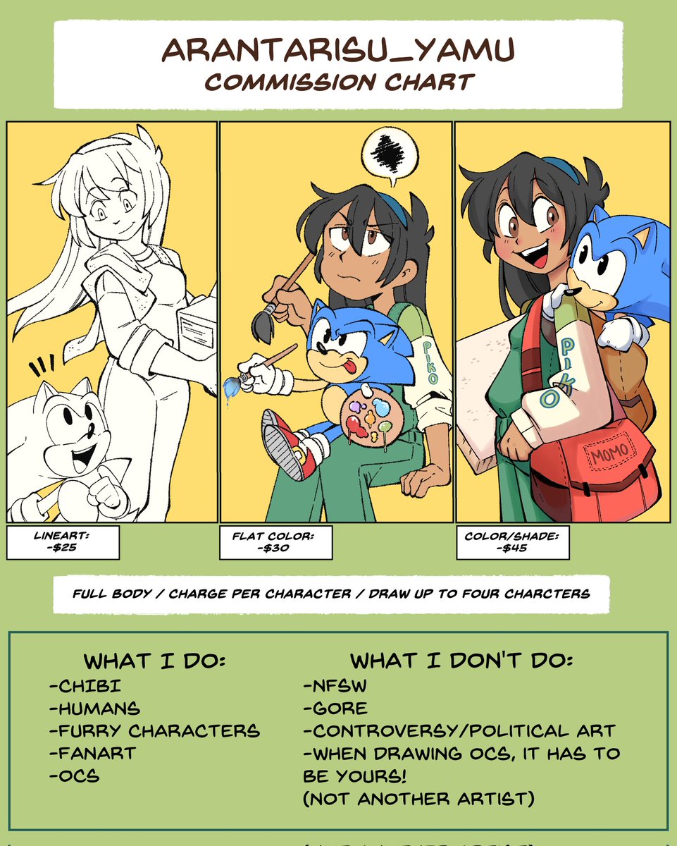 Commission Chart Part 1
[Digital Comms]
Finally Made It!!!

#art #artist #artistsontwitter #Commission #commissionsopen #illustration #drawing #drawings #characterart