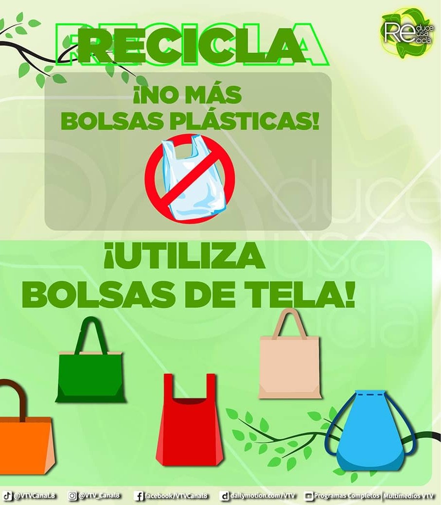 #CuidaElAmbiente Las bolsas plásticas son de poco uso, y como desecho tardan miles de años en descomponerse. 

#PorAmorALaPatria