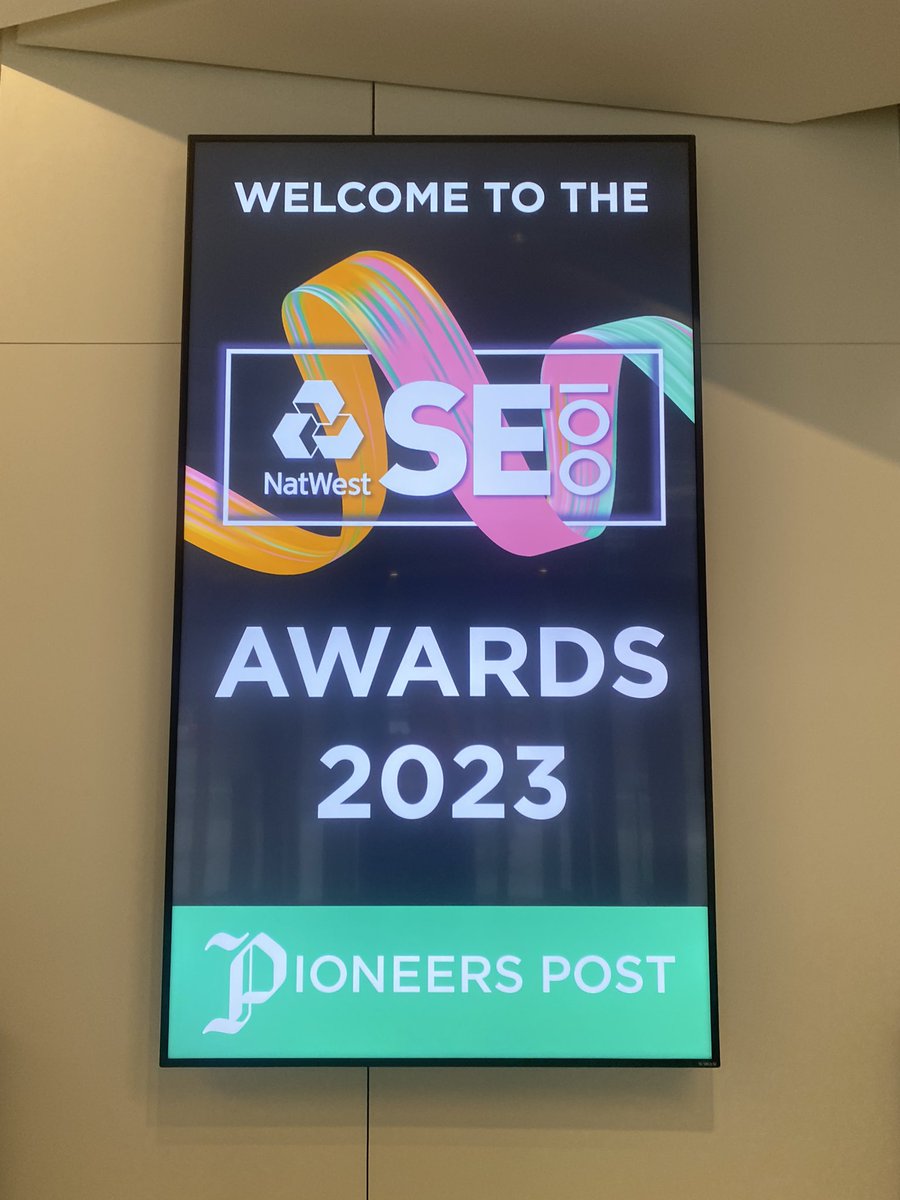 Just arrived at NatWest <a href="/PioneersPost/">Pioneers Post</a> #se100 Awards. <a href="/cockpit_studios/">Cockpit</a> is up for the Impact Award. We’re in amazing company. #socent
