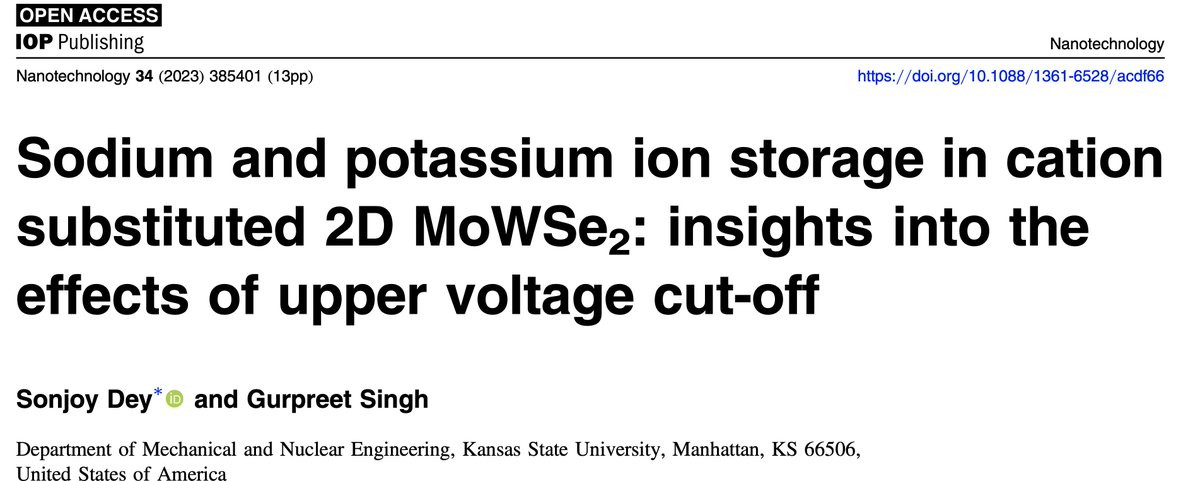 Graduate student Sonjoy Dey's recent work in <a href="/IOPPublishing/">IOP Publishing</a> Nanotechnology journal, congrats! #TMDs #alloys #nanomaterials #2D #MoWSe2 #batteries #nanotechnology #energystorage