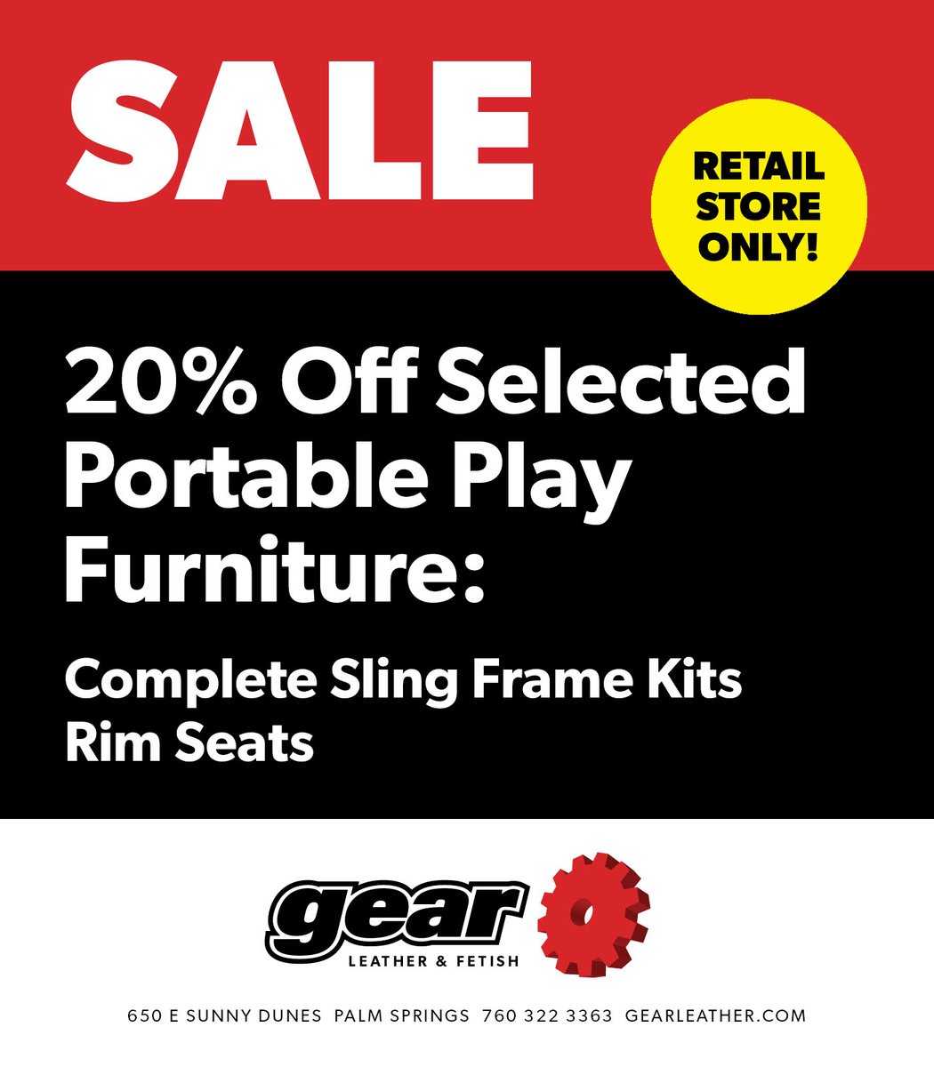 We're making room for great new stuff, so we're having a super sale! 

Take 20% off selected in-store Play Furniture, including Complete Sling Frame Kits &amp; Rim Seats! It's the perfect time to indulge yourself.

Offer limited to stock on hand in our retail store. No web orders.