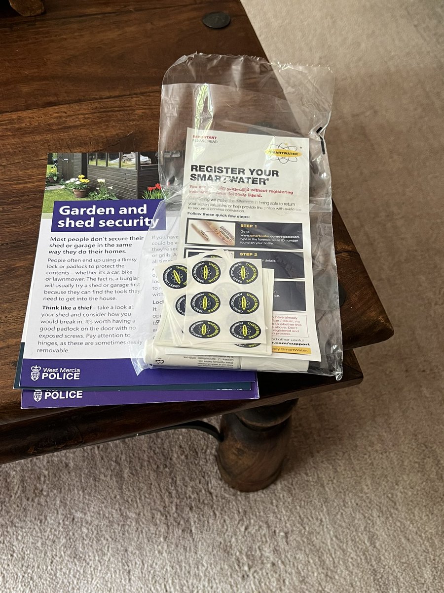 CleoburyCops's tweet image. Shed brake in - in Cleobury Mortimer last week - PC Jones and PCSO Fletcher offering Smart Water and advice leaflets to the victim. Victim reassured and signed up to Neighbourhood Matters.