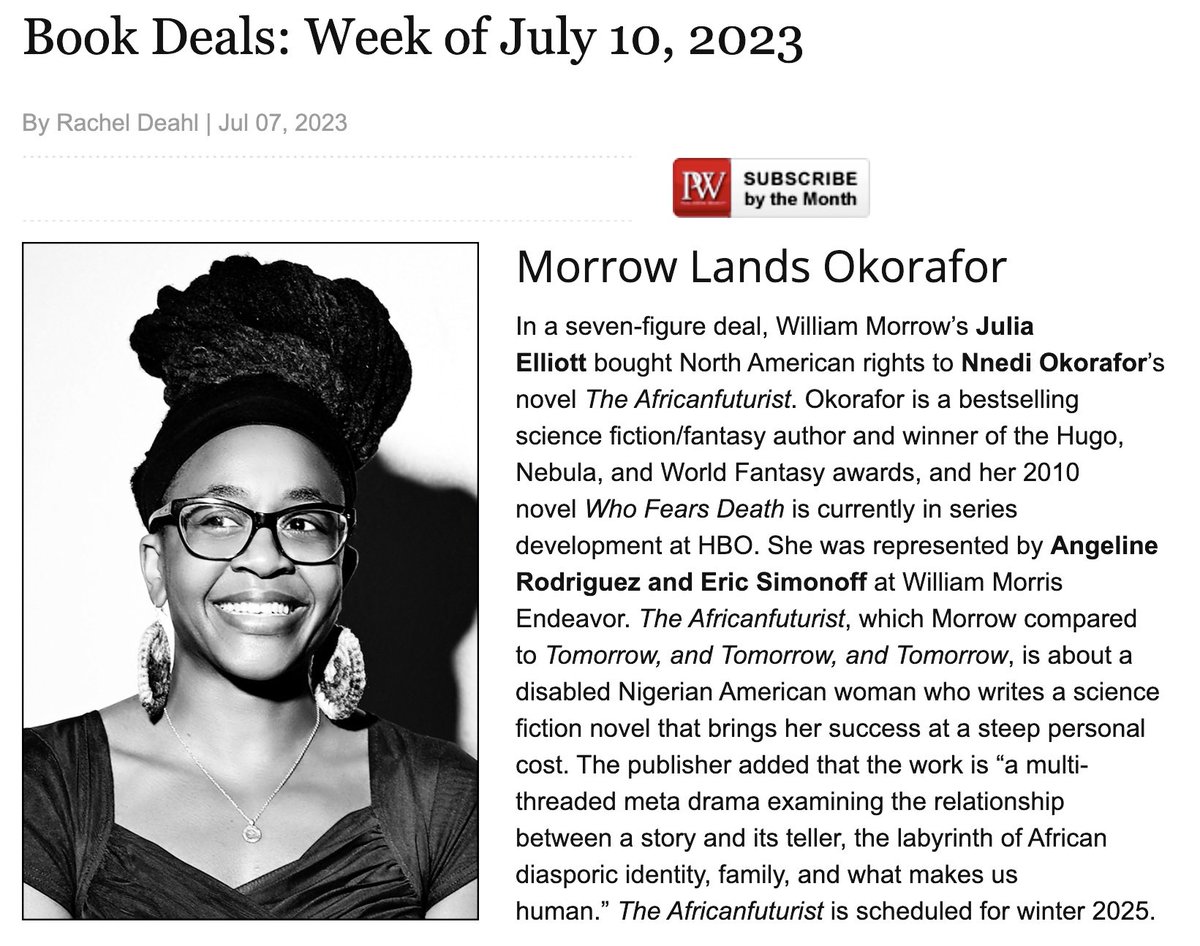 📢🔥 The cat’s out of the bag now, 😅. My novel THE AFRICANFUTURIST just sold to HarperCollins/William Morrow for SEVEN-figures!

This novel has been coming for THIRTY years. I needed to be ready. 🥹✍🏾🇳🇬🇺🇸🤖 

Here we go. [Inhale, exhale]