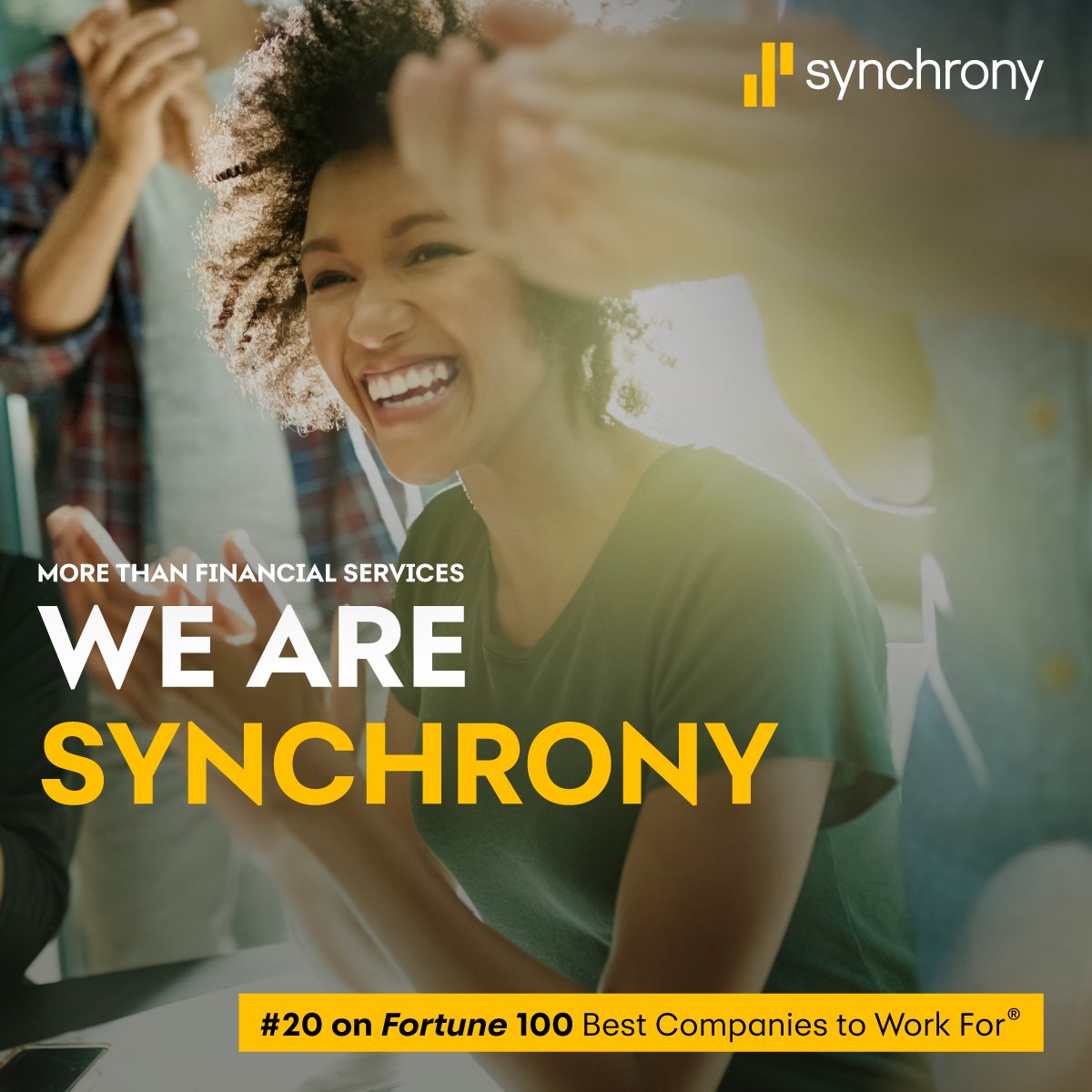 synchrony's tweet image. Thank you to our entire team for making Synchrony a Top 20 Best Company to Work For! We are honored to be recognized by @FortuneMagazine and @GPTW_US. Our people-first approach, culture of caring, and agile mindset drive innovation at speed and scale.