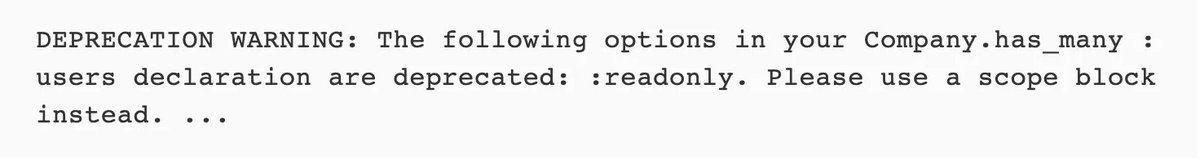 fastrubyio's tweet image. POV: You upgraded from Rails 3 to 4 and received this warning while using the readonly option👇 

Learn, in detail, what the readonly options is, and how to handle this type of deprecation warning when it occurs: go.fastruby.io/6l9 

#deprecation #railsupgrade #rubyonrails
