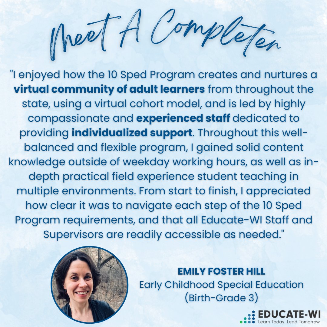 Educate_WI's tweet photo. Congratulations Emily! Best wishes on your education journey! May you inspire many young minds! https://t.co/ZGGJLz3yrV
#meetacompleter
#educatewi https://t.co/qN0oHgMmNo