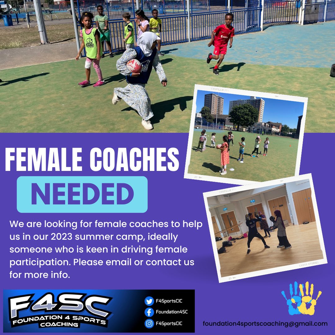 🚨 Calling out all female coaches 🚨

We are looking to recruit female coaches for our upcoming summer camp 2023. 

Please contact us if you are interested or tell a friend to tell a friend. 

#F4SC #FemaleCoaches 🙌🏽🎯