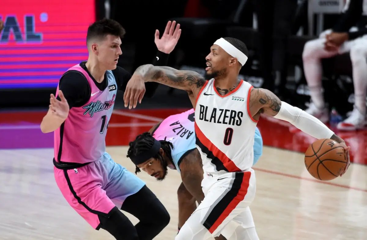 TheDunkCentral's tweet photo. There’s a potential multi-team trade where Miami could trade Tyler Herro for a first-round pick and then send 3-4 first-round picks to Portland for Damian Lillard, per @ShamsCharania 

(Via @PatMcAfeeShow ) https://t.co/6ka80URcgN