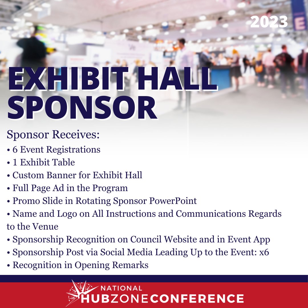 🎉 We've got big news! The Exhibit Hall sponsorship opportunity is still up for grabs at the 2023 National HUBZone Conference! 🌟
hubzonecouncil.org/2023-National-…
 #HUBZoneConference2023 #ExhibitHallSponsorship #BeTheStarOfTheShow #HZConf23