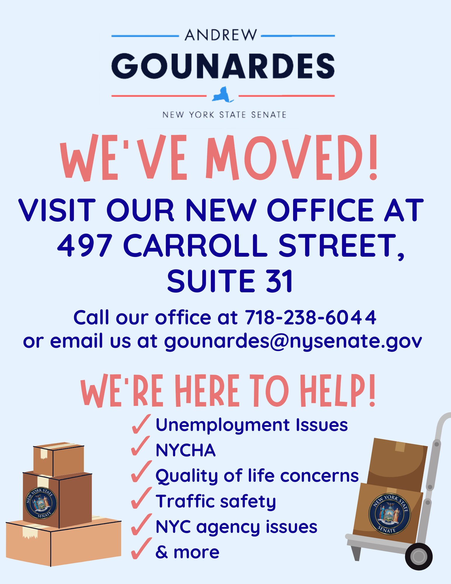 Senator Andrew Gounardes on Twitter "Our new office locations & hours