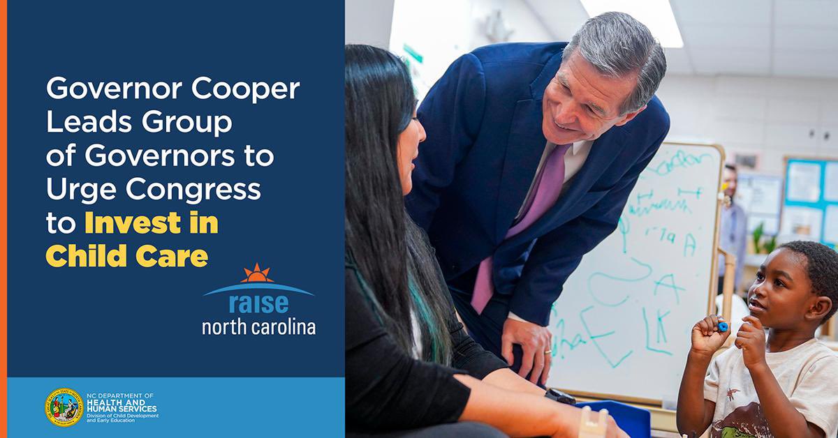 Addair's tweet image. Governors from NC and nine other states called on Congress to take bipartisan action to protect current levels of funding for and increase recurring federal investment in child care as they develop the budget for FY 2024. Read the letter: governor.nc.gov/governors-lett… #RaiseNC