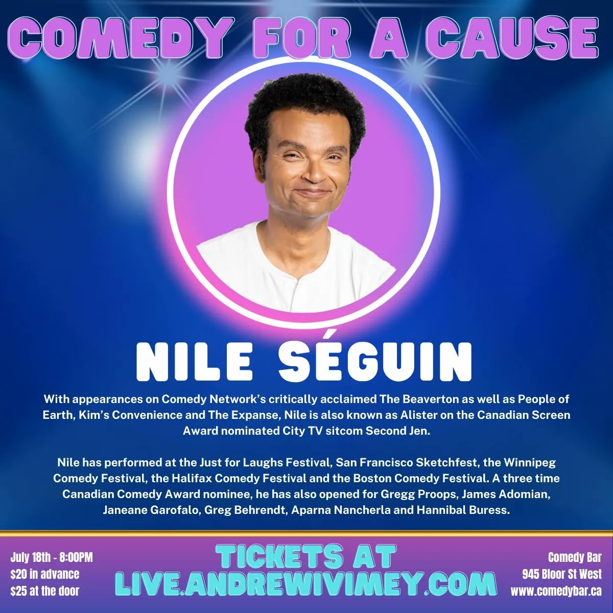 The final comic on my July 18th show is the funny and delightful @nileseguin Get your tickets today at live.andrewivimey.com