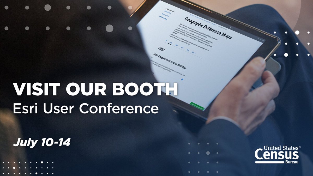 uscensusbureau's tweet image. Attending the @Esri User Conference this week?  

We have several #maps on display in the Map Gallery, now open in the Sails Pavilion. Stop by to view our work and talk with our staff! 

Explore our maps at the exhibit: census.gov/programs-surve… 

#EsriUC