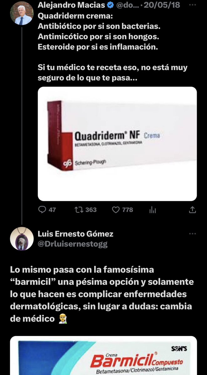 El uso de cremas que contienen antibióticos, antimicóticos y corticoesteroides es una aberración, un escopetazo. Lo he comentado yo también en años anteriores. Hace bien @COFEPRIS México en advertir de sus riesgos, particularmente para los niños.